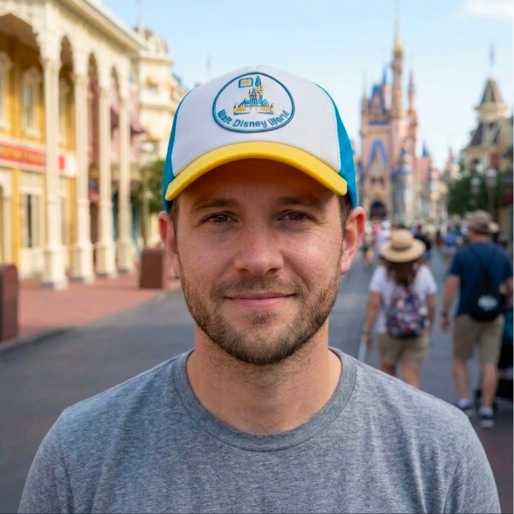 Walt Disney World 50th Anniversary Vault Trucker Hat Blue Yellow White Snapback